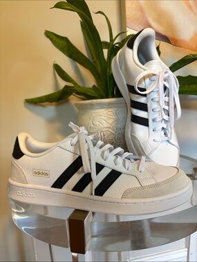 Adidas Grand Court SE White Leather Sneakers with Black Stripes